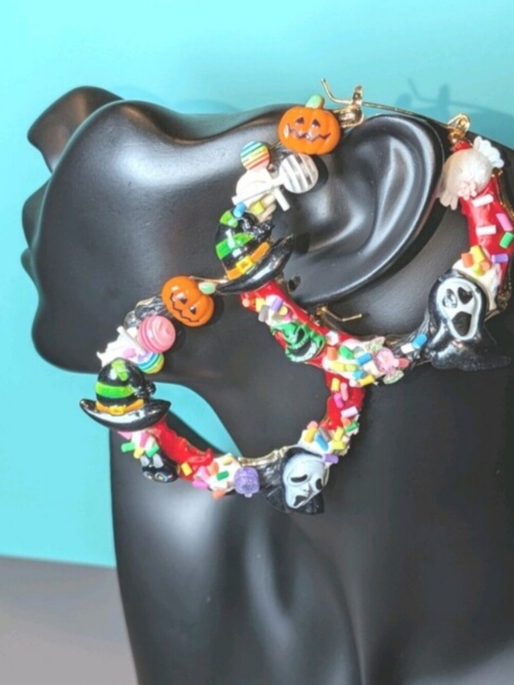 Hand CRAFTED Halloween Multicolor Holiday Hoop Earrings